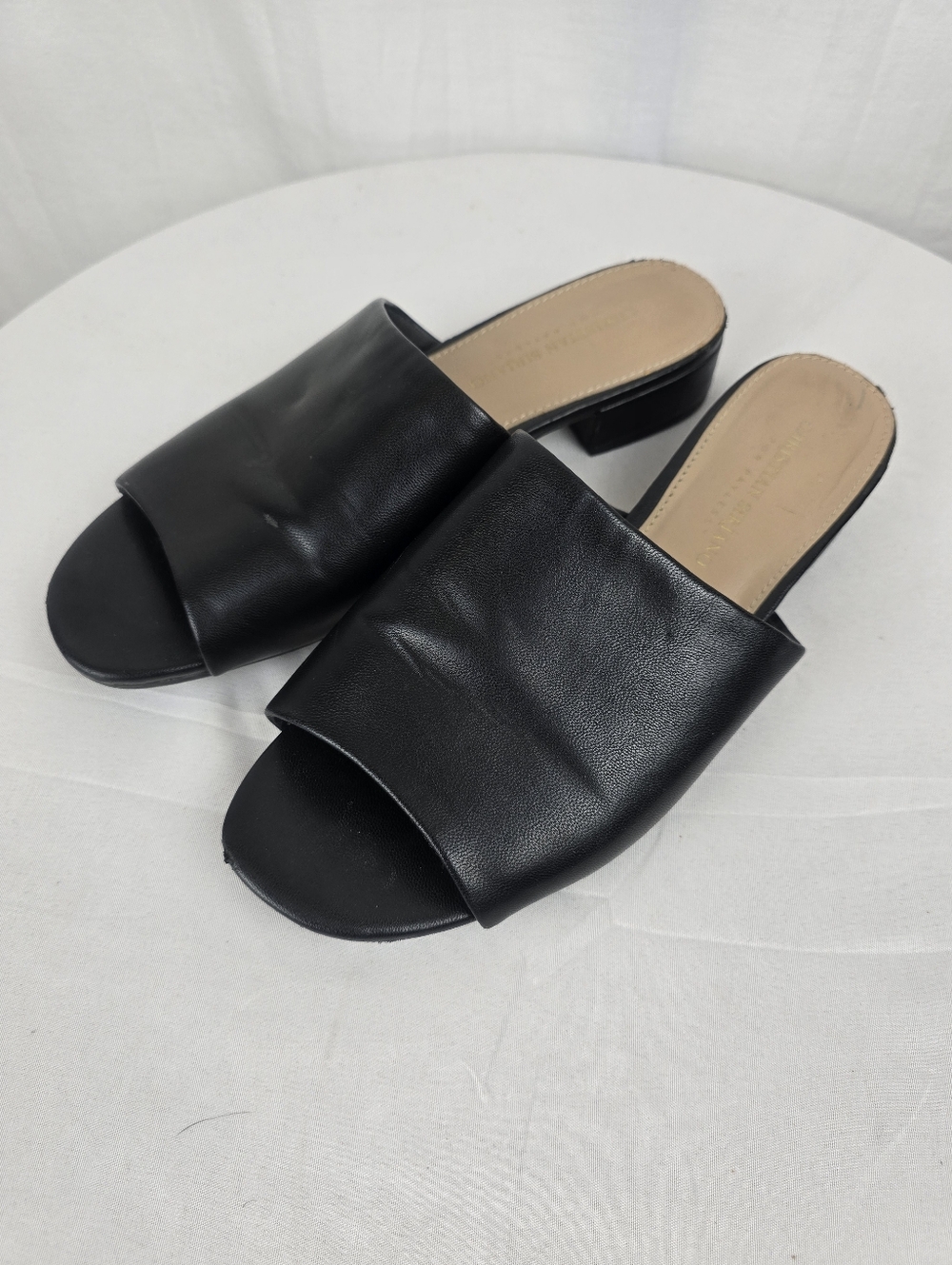 Christian Siriano Black Leather Slide Heel Mule Slide Sz 7.5